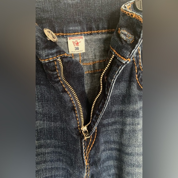 True Religion Jeans’Skinny Moto Biker BigT Red Orange Stitch Stretch-Size:36/34” - Picture 10 of 13